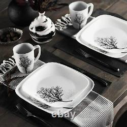 CORELLE Dinnerware Square Timber Shadows 16 pc Plates, Bowls, Mugs for 4