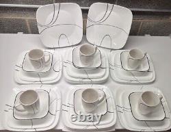 CORELLE Simple Lines Square Dinnerware Set 35 Piece Dinner Luncheon Cereal Mugs