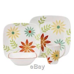 CORELLE Squares Happy Days 16 Piece Dinnerware Set Dinner Dishes Oven Safe Glass