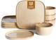 Cairo 12-Piece Stoneware Dinnerware Set, Microwave & Dishwasher Safe, Sand