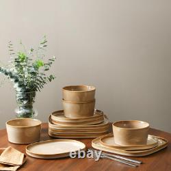 Cairo 12-Piece Stoneware Dinnerware Set, Microwave & Dishwasher Safe, Sand