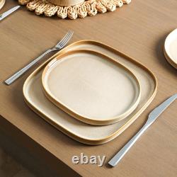Cairo 12-Piece Stoneware Dinnerware Set, Microwave & Dishwasher Safe, Sand