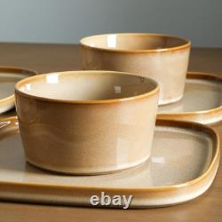 Cairo 12-Piece Stoneware Dinnerware Set, Microwave & Dishwasher Safe, Sand