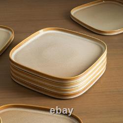 Cairo 12-Piece Stoneware Dinnerware Set, Microwave & Dishwasher Safe, Sand