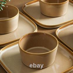 Cairo 12-Piece Stoneware Dinnerware Set, Microwave & Dishwasher Safe, Sand