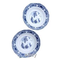 Canton Blue Dinnerware Set 8pc Plates Bowls Mugs Blue White Ceramic Chinoiserie