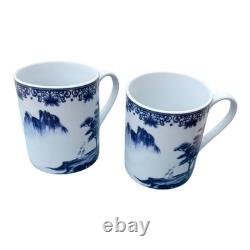 Canton Blue Dinnerware Set 8pc Plates Bowls Mugs Blue White Ceramic Chinoiserie