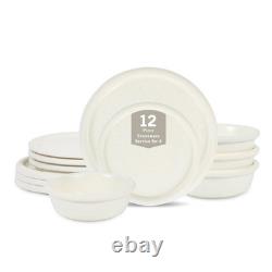 Capri 12-Piece Dinnerware Set Stoneware, White