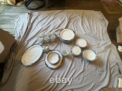 Caraval by Excel Floral Rim Dinner Set Plates Bowls Cups & Serving Platter