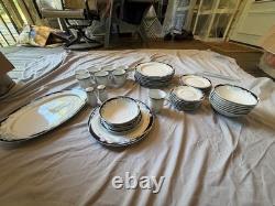 Caraval by Excel Floral Rim Dinner Set Plates Bowls Cups & Serving Platter