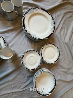Caraval by Excel Floral Rim Dinner Set Plates Bowls Cups & Serving Platter