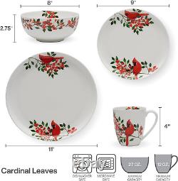 Cardinal Leaves Holiday Bone China Lightweight Chip Resistant Dinnerware Set, Se