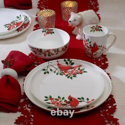 Cardinal Leaves Holiday Bone China Lightweight Chip Resistant Dinnerware Set, Se