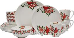 Cardinal Leaves Holiday Bone China Lightweight Chip Resistant Dinnerware Set, Se