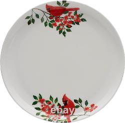 Cardinal Leaves Holiday Bone China Lightweight Chip Resistant Dinnerware Set, Se