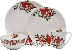 Cardinal Leaves Holiday Bone China Lightweight Chip Resistant Dinnerware Set, Se