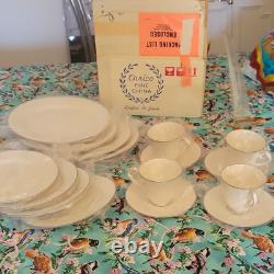 Carico China Dinner Set White Roses MPN 7953 Plates Cups Saucers, Wine Glasses
