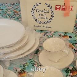 Carico China Dinner Set White Roses MPN 7953 Plates Cups Saucers, Wine Glasses