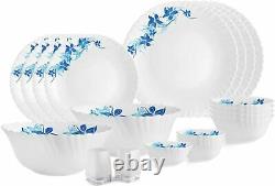 Cello Blue Swirl Opalware Dinner Service Set 20 Piece White Dinnerware Serveware