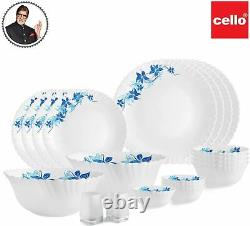 Cello Blue Swirl Opalware Dinner Service Set 20 Piece White Dinnerware Serveware