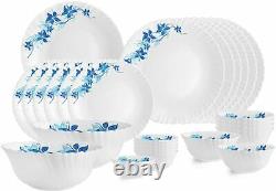 Cello Blue Swirl Opalware Dinner Service Set 27 Piece White Dinnerware Serveware