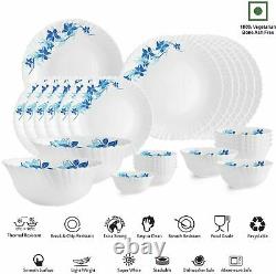 Cello Blue Swirl Opalware Dinner Service Set 27 Piece White Dinnerware Serveware