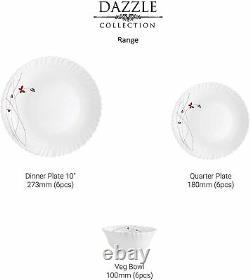 Cello Opalware Dazzle Lush Fiesta Dinner Service Set 18 PCs White Dinnerware