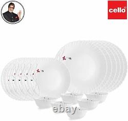 Cello Opalware Dazzle Lush Fiesta Dinner Service Set 18 PCs White Dinnerware