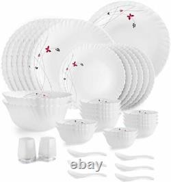 Cello Opalware Dazzle Lush Fiesta Dinner Service Set 35 PCs White Dinnerware