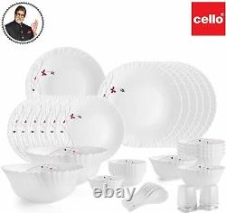 Cello Opalware Dazzle Lush Fiesta Dinner Service Set 35 PCs White Dinnerware