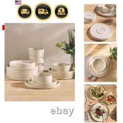 Ceramic Dinnerware Set for 6 18 Pieces Plates Bowls Durable Safe Microwave