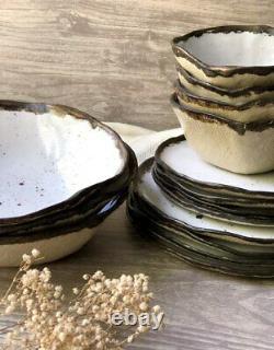 Ceramic Dinnerware Set of Dessert, Dinner Plates and Soup, Serving-Salad Bowl