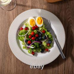 Ceramic Dinnerware Sets, 12 Pcs Embossed Elegant Stoneware Plates and Bowls Sets