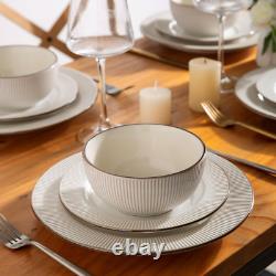 Ceramic Dinnerware Sets, 12 Pcs Embossed Elegant Stoneware Plates and Bowls Sets