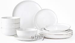 Ceramic Dinnerware Sets, 12 Pieces White Stoneware Dinner Set, Plates and Bowls