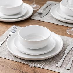 Ceramic Dinnerware Sets, 12 Pieces White Stoneware Dinner Set, Plates and Bowls