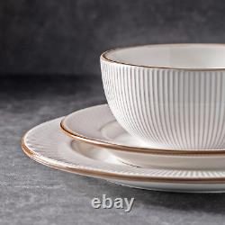 Ceramic Dinnerware Sets, 24Piece Embossed Elegant Stoneware Plates and Bowls Set