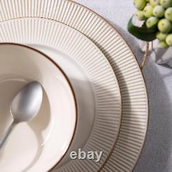 Ceramic Dinnerware Sets, 24Piece Embossed Elegant Stoneware Plates and Bowls Set