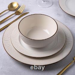 Ceramic Dinnerware Sets, 24Piece Embossed Elegant Stoneware Plates and Bowls Set