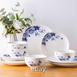 Ceramic Dinnerware Sets, Blue and White Plates and Bowls Set, Highly Chip and Crac