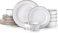 Ceramic Dinnerware Sets, Embossed Elegant Stoneware Plates and Bowls Sets, House