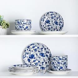 Ceramic Dinnerware Sets Gift Blue White Highly Durable Crack Resistant4 (12pc)