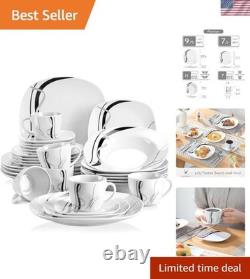 Ceramic Dinnerware Sets for 6, White and Black Dishes Set, FIONA Porcelain