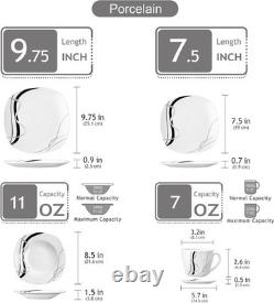 Ceramic Dinnerware Sets for 6, White and Black Dishes Set, FIONA Porcelain