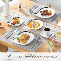 Ceramic Dinnerware Sets for 6, White and Black Dishes Set, FIONA Porcelain