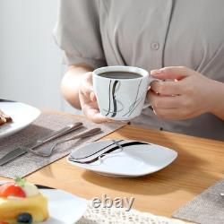 Ceramic Dinnerware Sets for 6, White and Black Dishes Set, FIONA Porcelain