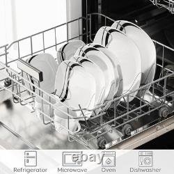 Ceramic Dinnerware Sets for 6, White and Black Dishes Set, FIONA Porcelain