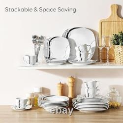 Ceramic Dinnerware Sets for 6, White and Black Dishes Set, FIONA Porcelain