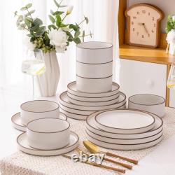 Ceramic Dinnerware Sets of 4, High Edge Stoneware Plates and Bowls Set, Chip and