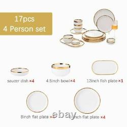 Ceramic Plate Bowl Set 2/4/6/8 Person White Porcelain Dinnerware For Restaurant